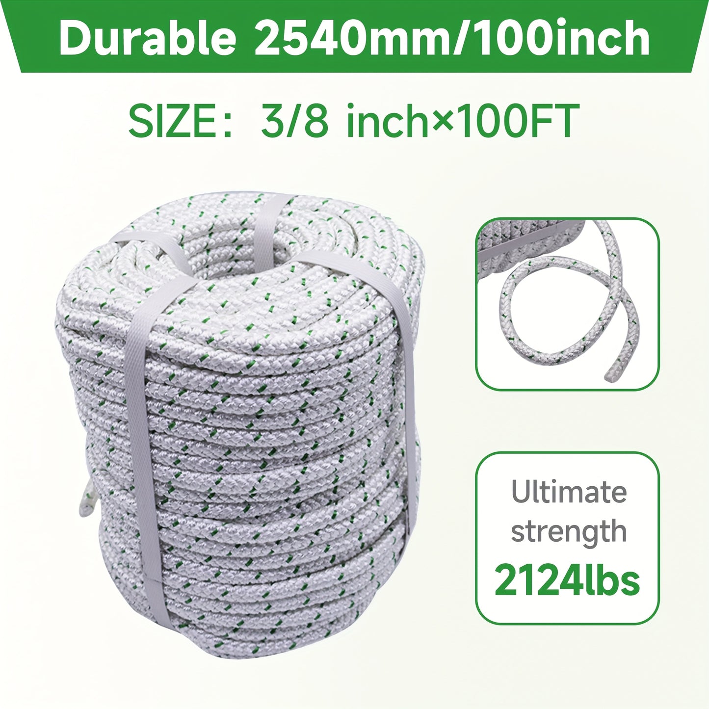High-strength WALTYOTUR | 3\u002F8 In X 100 Ft | Polyester | High-strength | Tree Work Rope For Sailboat Camping And Horticultural Farm Operations | 2124 Lbs. Maximum Pull