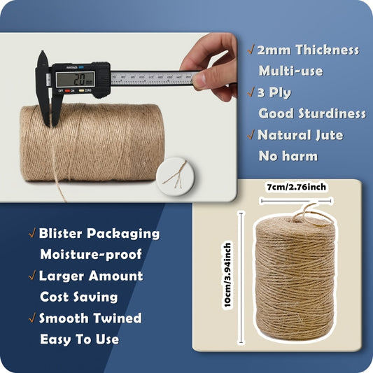 Natural Jute Twine String - High-Quality Brown Jute Fiber for Crafts, Gift Wrapping, Gardening, Crochet, Knitting & Macrame Decor - Durable & Versatile Crafting Supplies, Gardening Twine | Rustic Look | Textured Surface, Jute Rope for Crafts