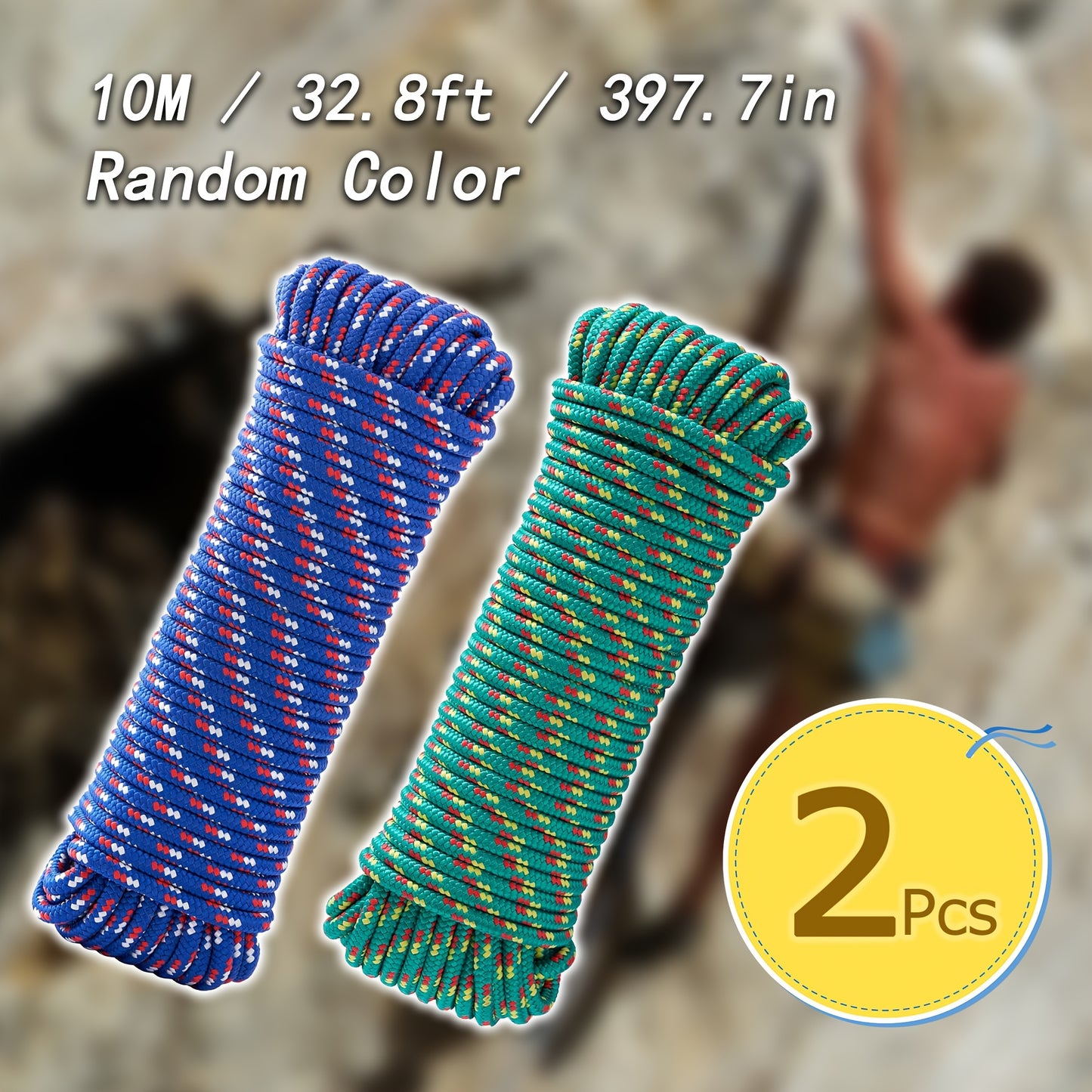 2 Pack Durable Nylon Clothesline 10M\u002F397.7In Hanging Rope - Strong And Sturdy for Drying, Tying And Hauling Items, Clothesline, Random Colors