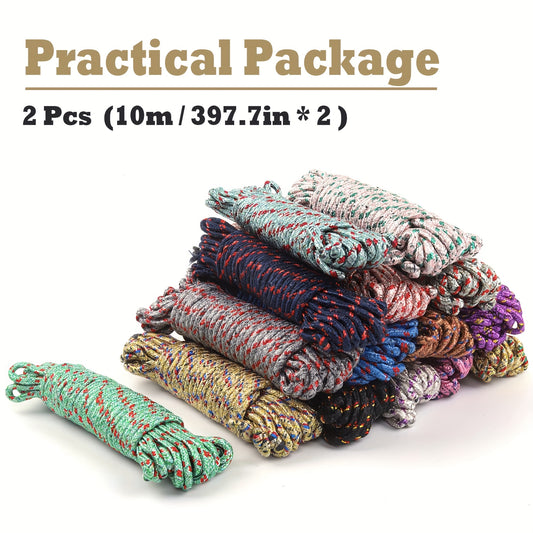 2 Pack Durable Nylon Clothesline 10M\u002F397.7In Hanging Rope - Strong And Sturdy for Drying, Tying And Hauling Items, Clothesline, Random Colors